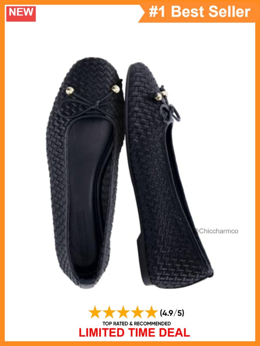 Woven Faux Leather Ballet Flats Round Toe Comfort Slip-On Women's Work Shoes